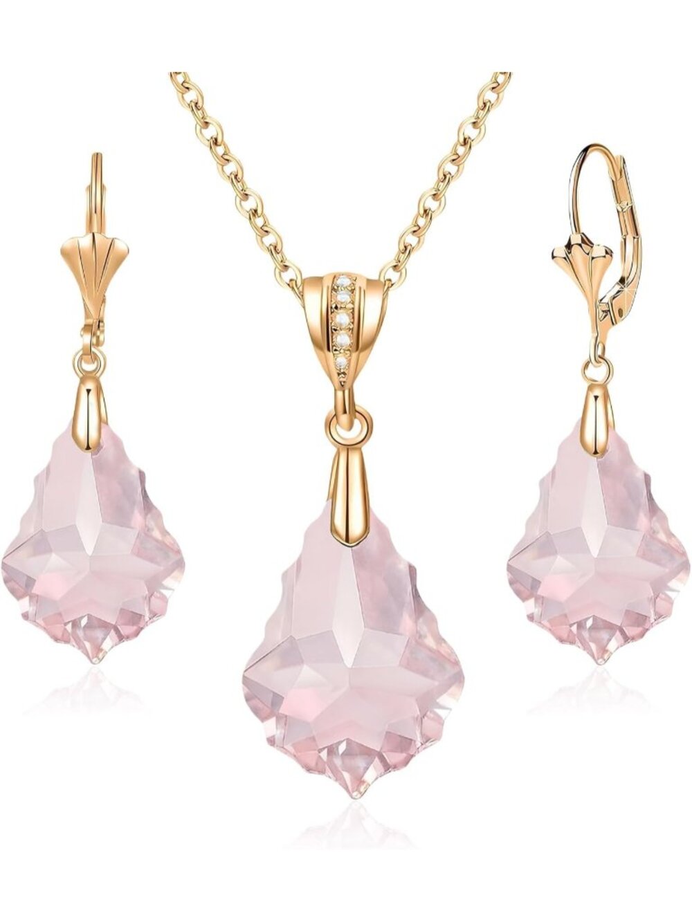 Women's Pink Evevic Austrian Crystals Baroque Pendant Necklace Earrings
